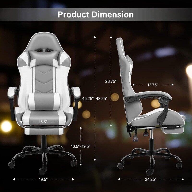 YSSOA-Silla de juegos blanca con reposapiés, silla de Gamer grande y alta, estilo de carreras, silla de oficina giratoria ajustable, ergonómica