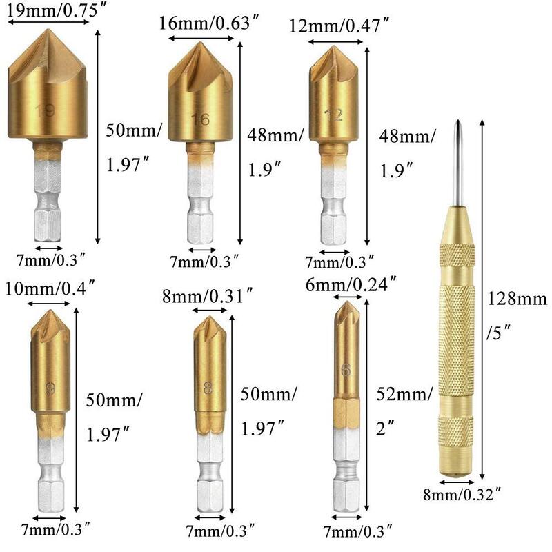 4-23-Pack Woodworking Chamfer Drilling Tool Countersink Drill Bits Wood Plug Cutter and Automatic