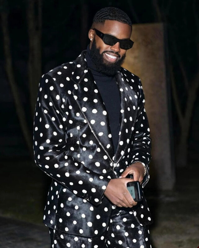 Black Dot Men Suits Set 2 Piece Blazer+Pants Custom Made Jacket Formal Carpet Prom Groom Wedding Tuxedo Coat Jacket