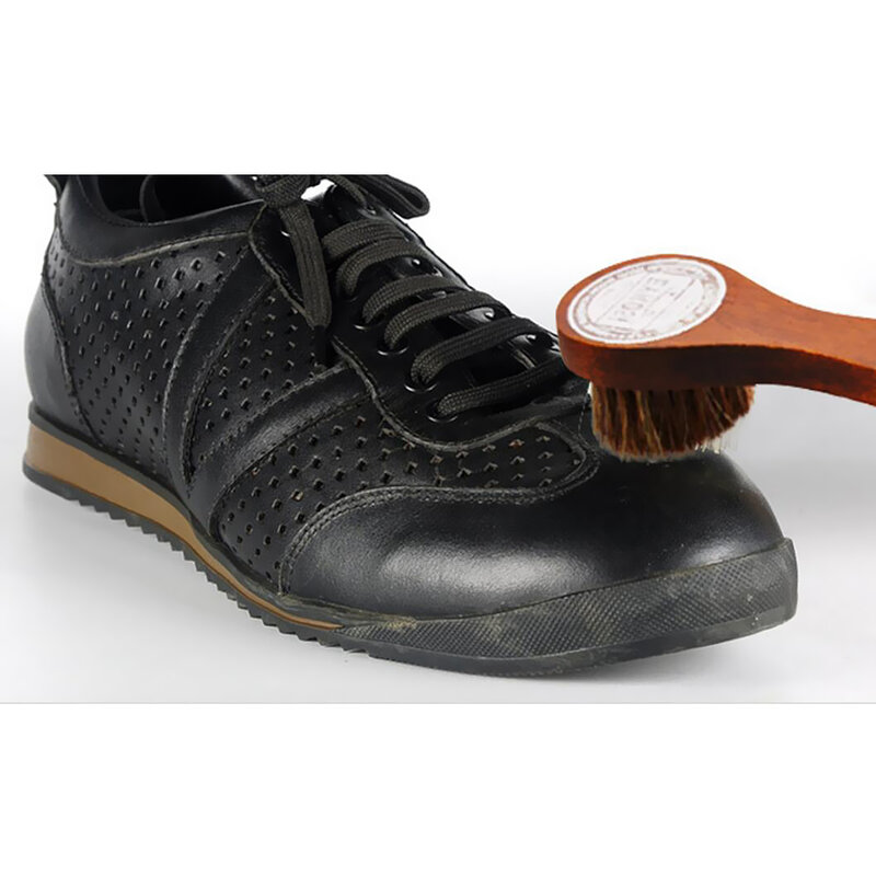 Cepillo de zapatos de crin de caballo práctico, mango de madera, cepillo de pulido de botas, limpieza de polvo, cepillo brillante, herramientas para el cuidado de los zapatos