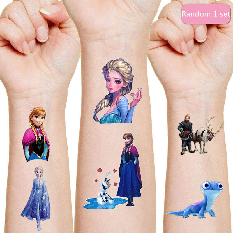 Pegatinas de tatuaje de Frozen de princesa Disney, decoración de fiesta de cumpleaños para niños, pegatina de dibujos animados de Anna y Elsa, juguetes clásicos, regalos para niños