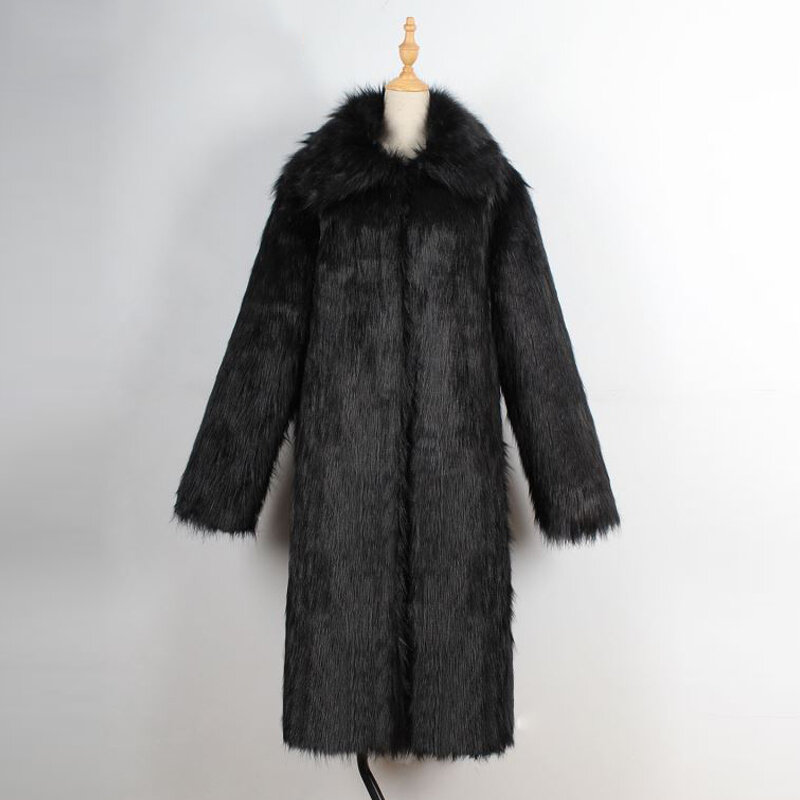 여성용 내추럴 컬러 모피 코트, 인조 모피 롱 재킷, 두껍고 따뜻한 푹신한 트렌치 오버코트, 남성 너구리 모피 코트 및 재킷