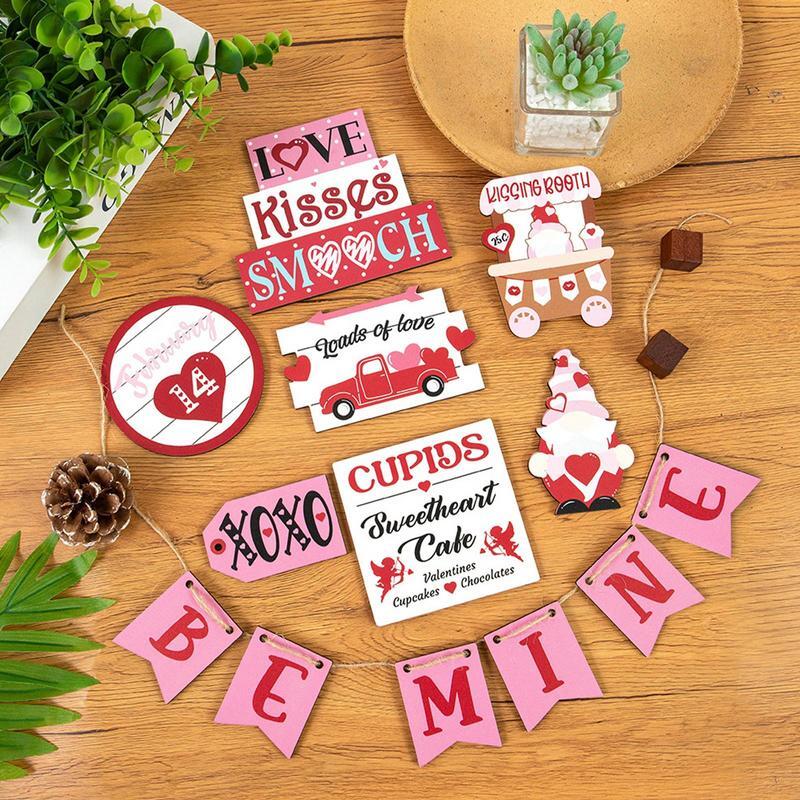 Valentine's Day Tiered Tray Decor 2024 Wooden Signs Table Decor Desktop Valentines Heart Sign Anniversary Decor For Dining Table