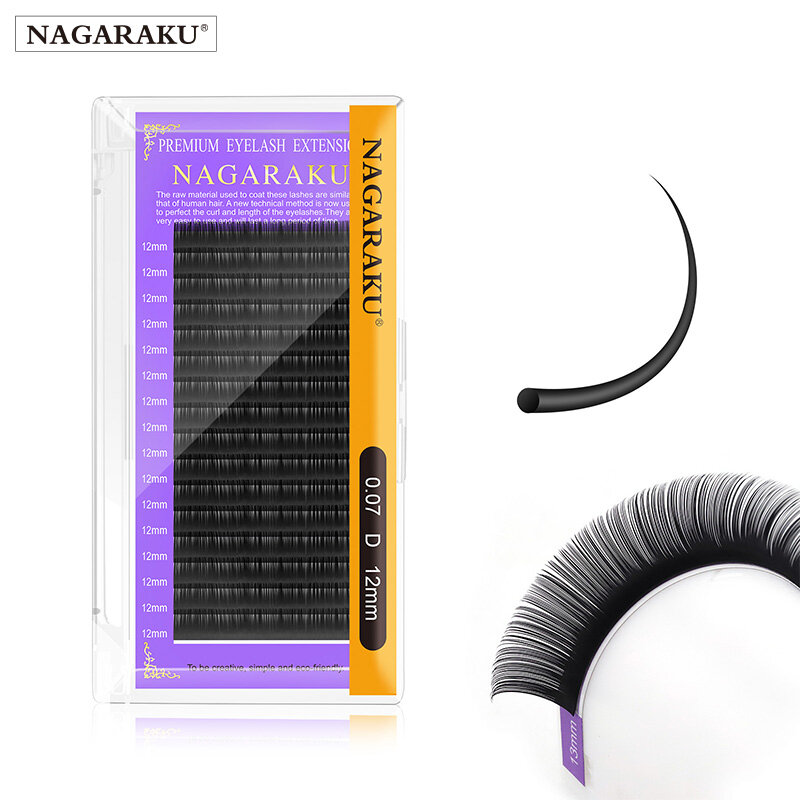 NAGARAKU-extensiones de pestañas individuales clásicas, 16 filas, negro mate, profesionales, suaves y naturales