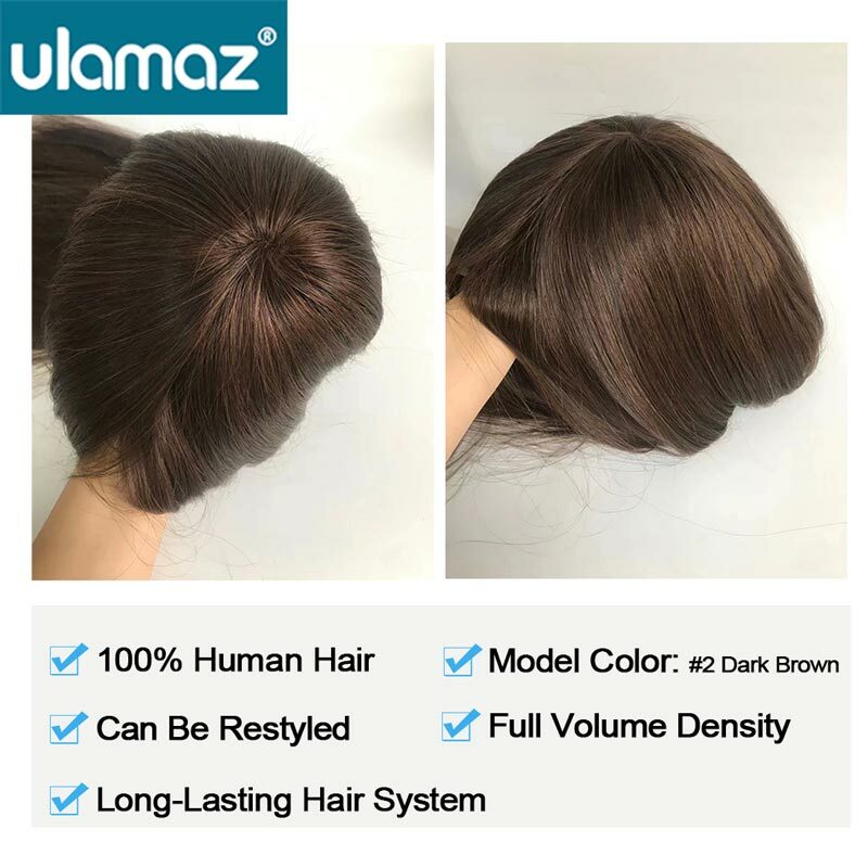 Swiss Lace Topper Wig For Women 130% Density Long Hairpiece Straight Human Hair Replacement System Breathable 100% Natural Wig
