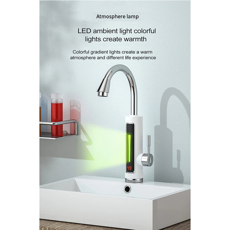 Stainless Steel Electric Water Heater Temperature Display Kitchen Tankless Instant Hot Water Faucet 3300W