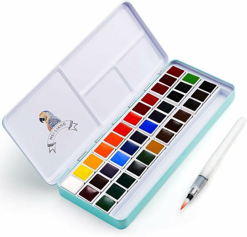 Meiveang-Ensemble de peinture d'interconnexion, 36/48 couleurs vives dans une boîte de poche avec anneau en métal et pinceau, parfait pour les étudiants et les débutants