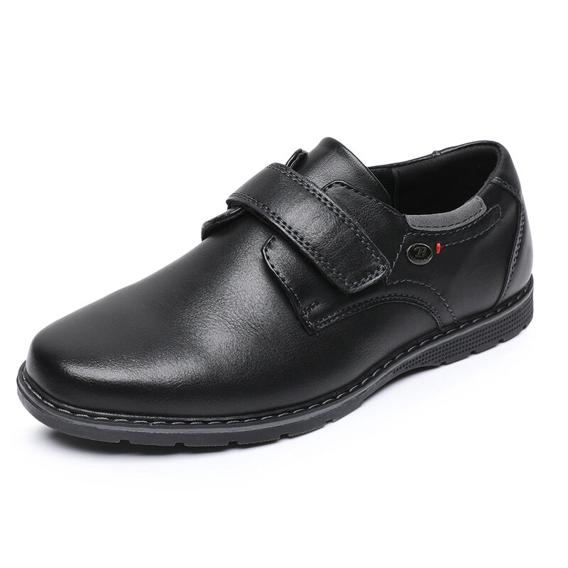 Sapatos de couro preto para crianças, macio e respirável, único, estilo primavera e outono, para meninos e meninas