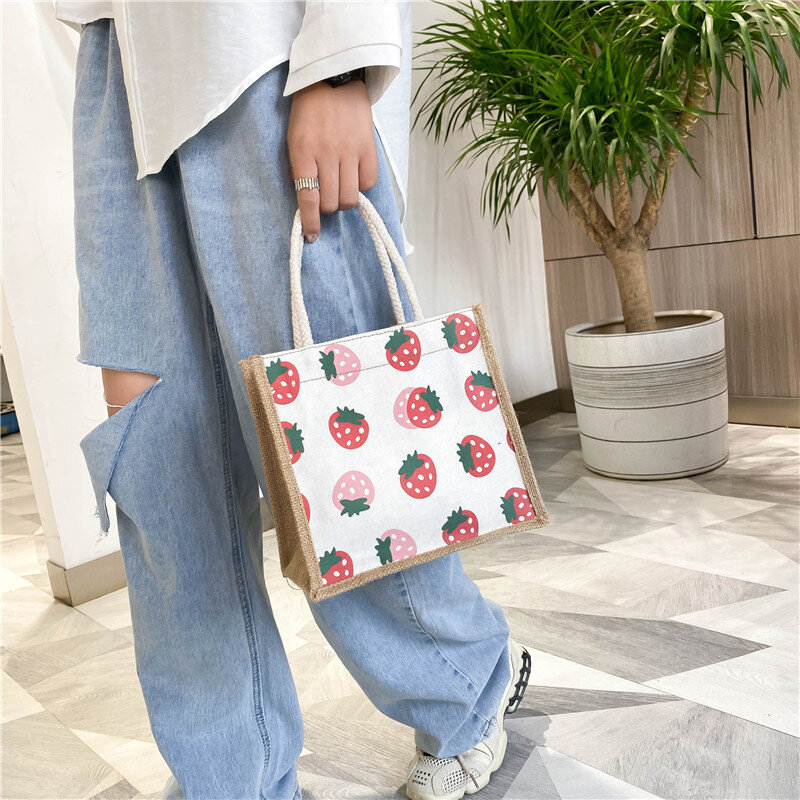 Mode tragbare Lebensmittel Picknick Taschen Druck muster Reise Leinwand lässig Einkaufstasche Reise Leinwand Tasche wieder verwendbare Handtaschen