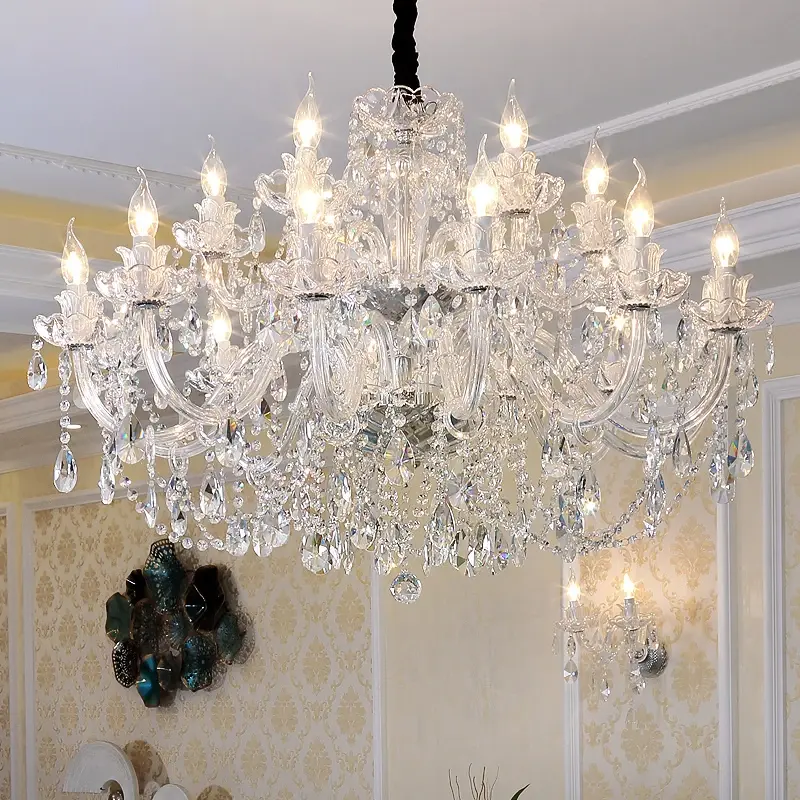 Candelabro de cristal transparente para el hogar, accesorio de iluminación de lujo, estilo europeo moderno, dorado/plateado, decoración K9