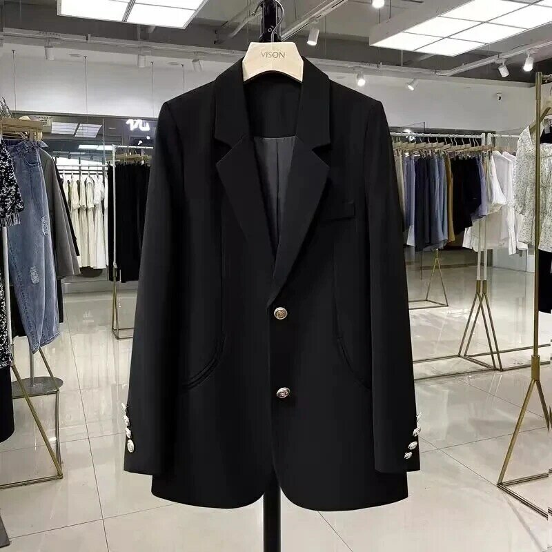 Jaqueta feminina de fivela única, blazer de comprimento médio, casaco high-end, nova moda, primavera e outono, 2024