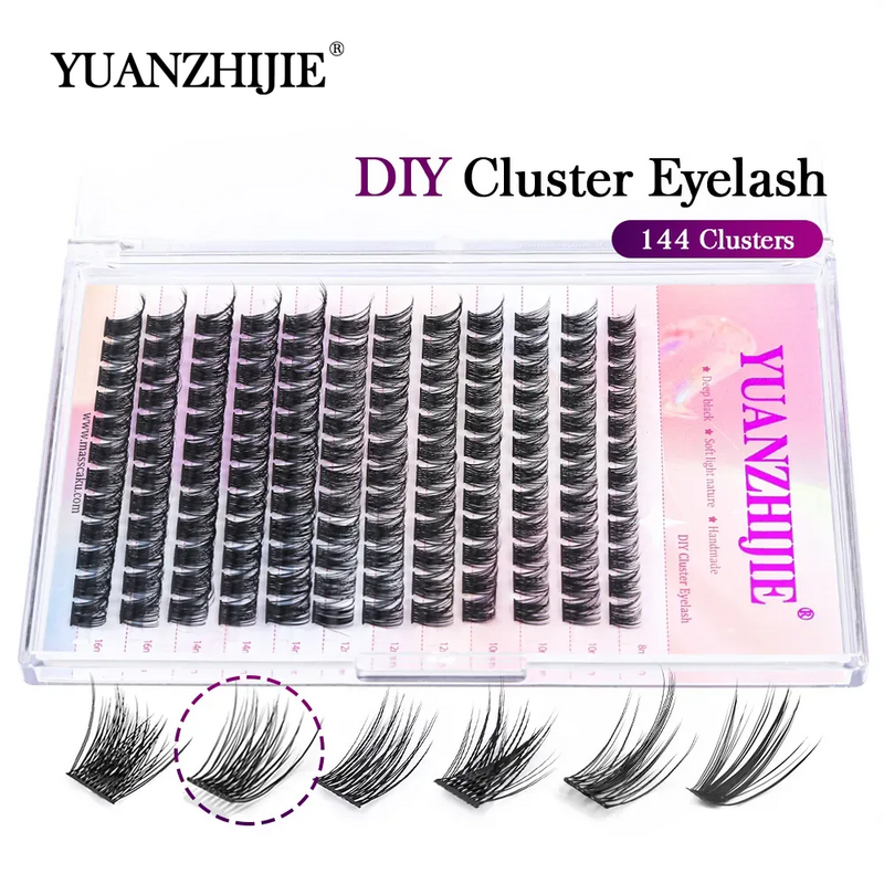 Diy 144 Cluster Wimpers Yuanzhijie Gratis Schip Gesegmenteerde Balk Natuurlijke C/D Curl Individuele Nerts Wimpers Make-Up Benodigdheden Thuis