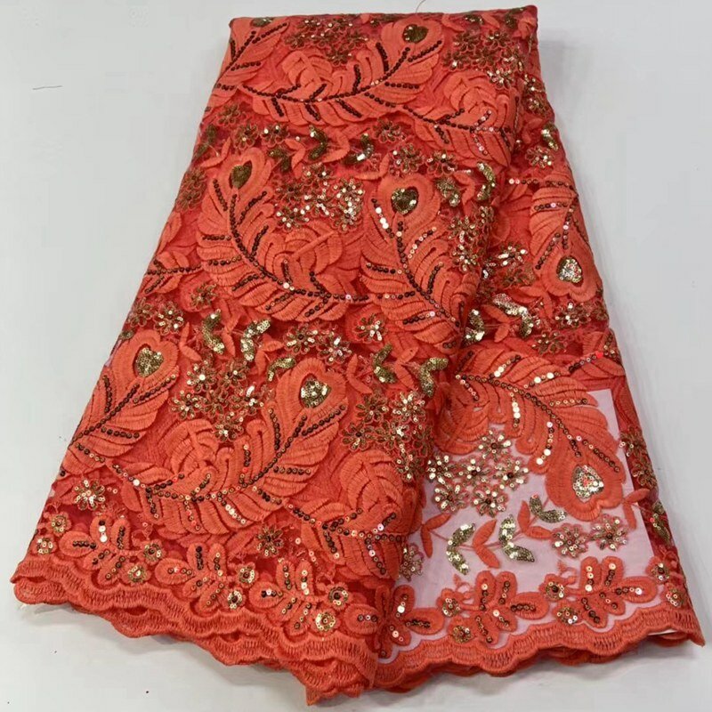 Laço francês bordado lantejoulas malha tule tecido 5 metros africano casual casual vestir moda mais recente ts1120
