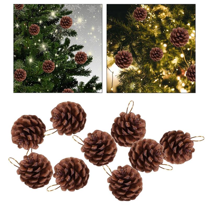 Colgante de conos de pino de Navidad, manualidades DIY para fiesta de Acción de Gracias, invierno, 9 unidades