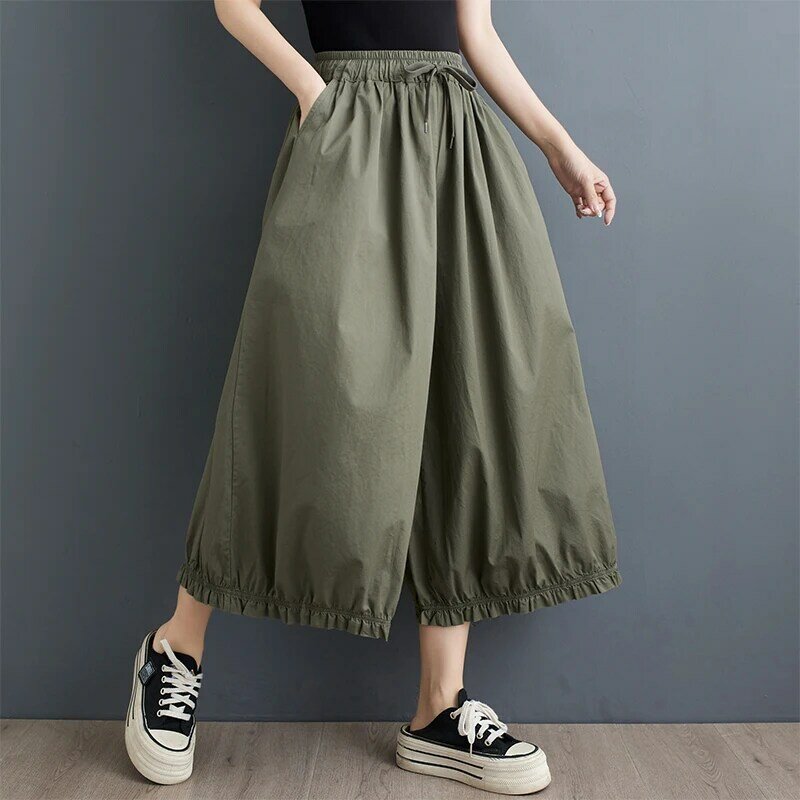2024 New Arrival Japanese Korea Style Loose Summer Wide leg pants Culotte High Waist Vntage Fashion Women Casual Bloomers Pants
