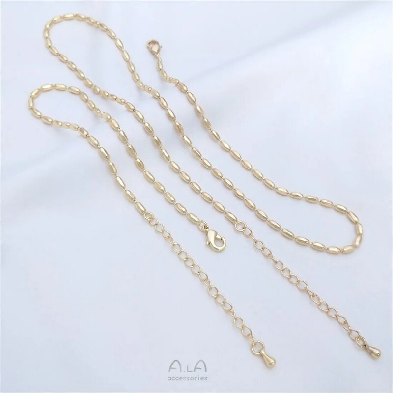 14K Gold-filled Rice Bead Necklace, Clavicle Chain, Neck Chain, Bead Chain Bracelet, DIY Handmade Jewelry, Pendant with Chain