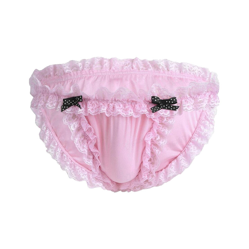Sexy Mens Gays Lace Ruffles Underwear Brim Briefs Sissy Panties Bulge Pouch Knickers Bikini Underpants Hombre Erotic Lingerie