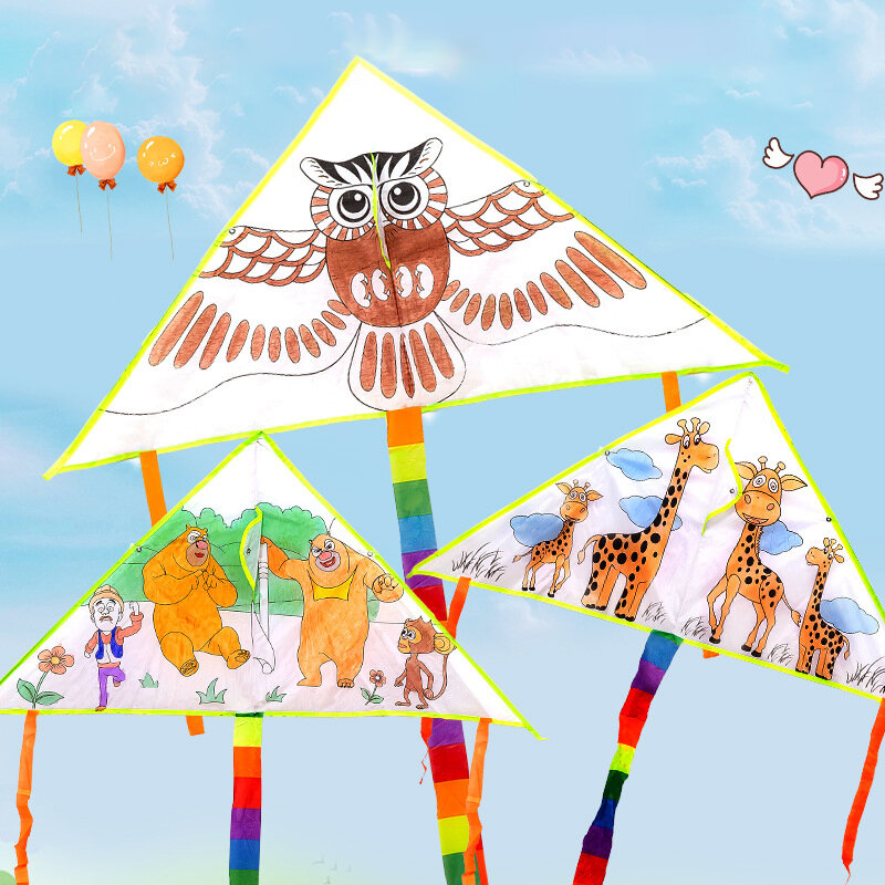 DIY Kite em branco para crianças, educação pintura, brinquedo voando ao ar livre, atividades de pastagem, cor aleatória, mostrar