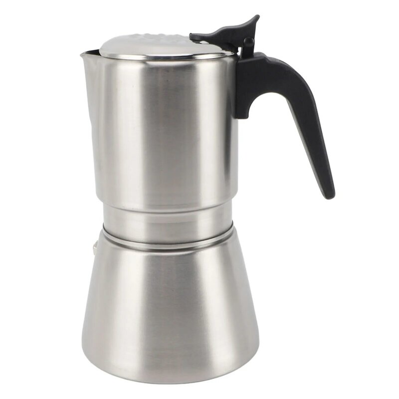 304 Stainless Steel Moka Pot Induction Cooker Coffee Maker 4‑6 Cups Stovetop Coffee Kettle For Home Use
