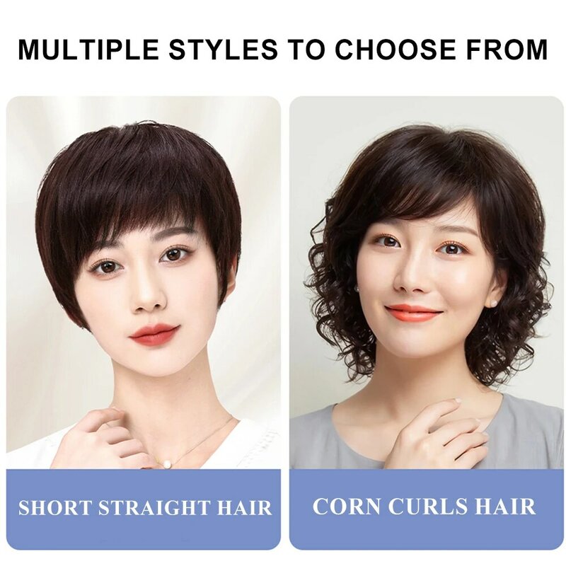 女性のための前髪のあるふわふわの偽の髪,自然な色,厚く,高齢者のために,日常使用