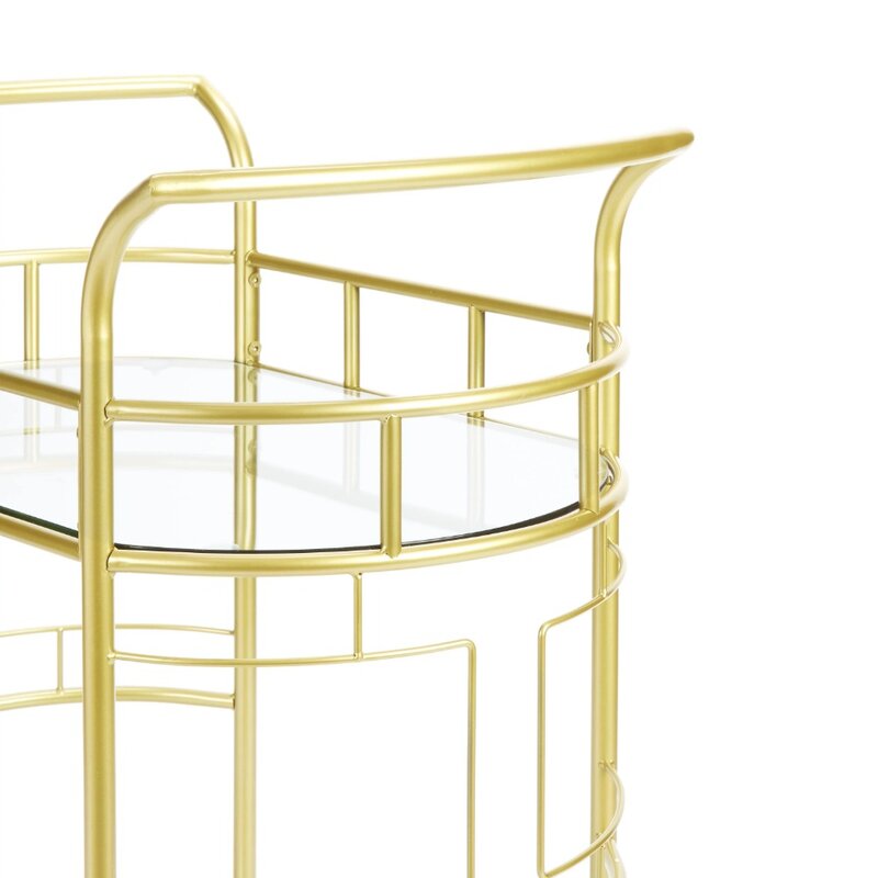 Better Homes & Gardens Fitzgerald Bar Cart with Matte Gold Metal Finish, 2-Tiers Display Cabinet, Home Bar Furniture