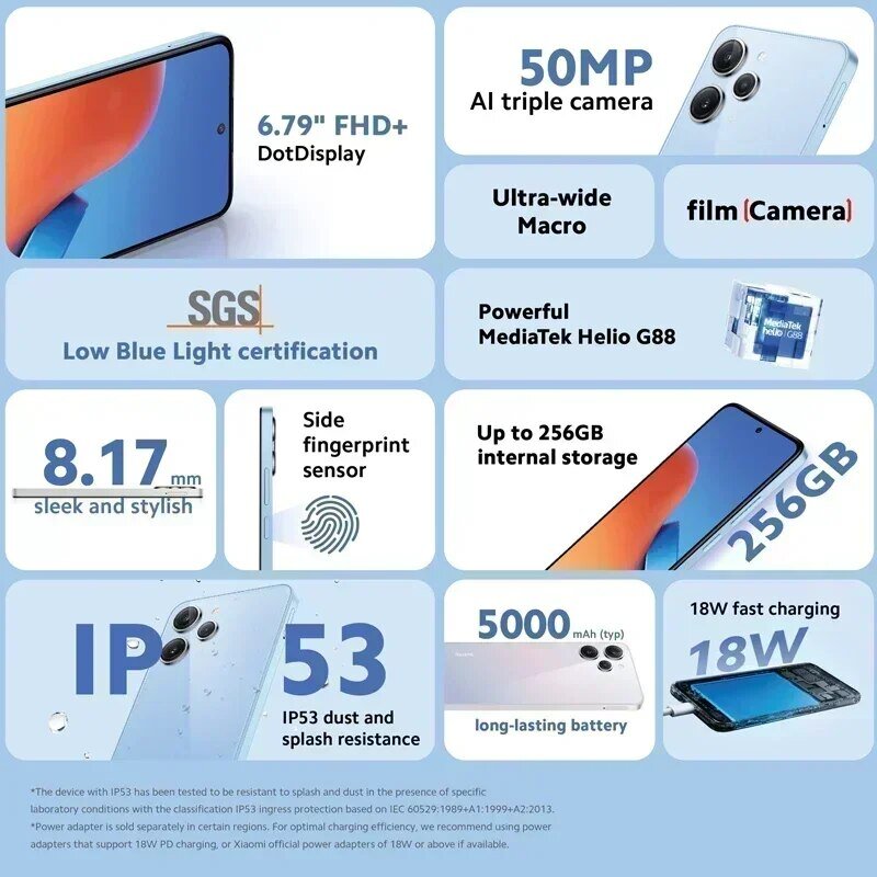 Xiaomi-Redmi 12 MediaTek Helio G88 Versão Global, Câmera tripla de 50MP AI, Bateria 5000mAh, Tela 90Hz FHD +, IP53 Impermeável, 6.79"