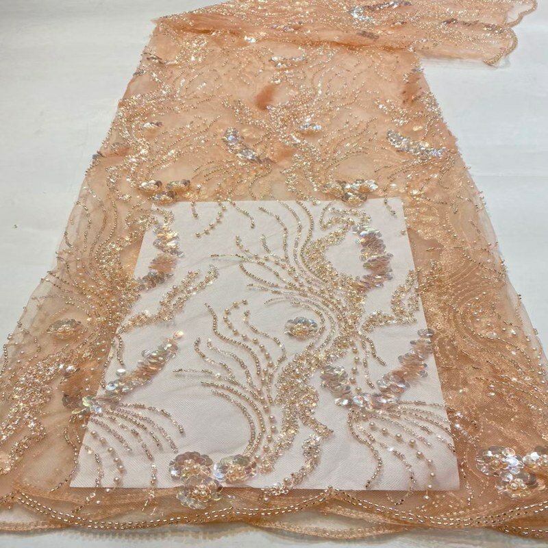 Tela africana de encaje de terciopelo con piedras y cuentas, tejido de tul nigeriano de alta calidad para novia, color morado, TS1519