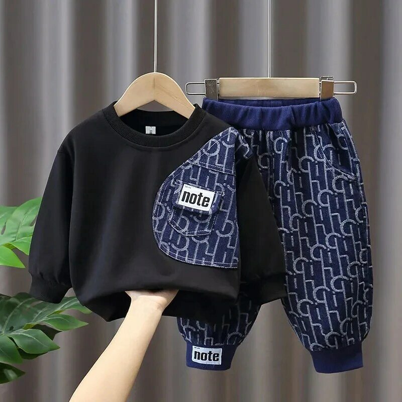 Kids Boys Sweater Suit Spring Autumn Clothing Children's Fashion Sportswear Suit Children's Clothing Boy's Baby Top Pants 2PCS
