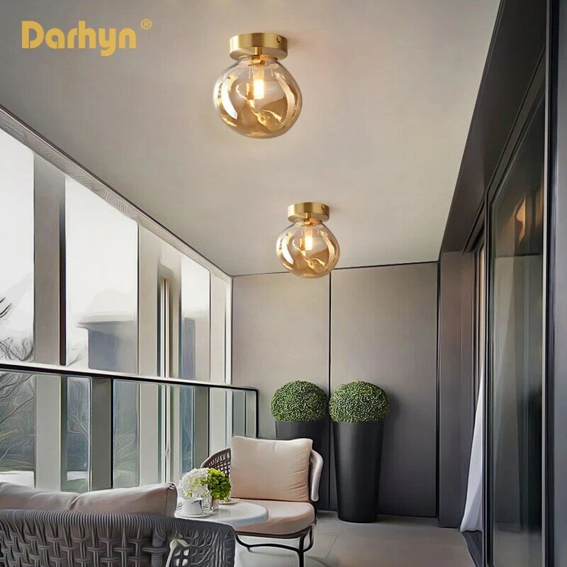 Luz de techo de cristal minimalista moderna, textura nórdica, lámpara LED para comedor, pasillo, Lustre, iluminación creativa para sala de estar, E27
