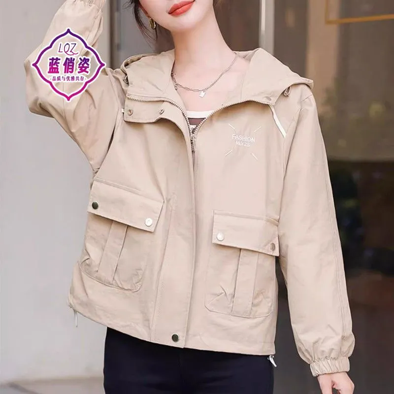 Women Korean Loose Leisure Hooded Short Coat Female New Temperament Age-reducing Spring Autumn Joker Fashion Windbreaker Jacket