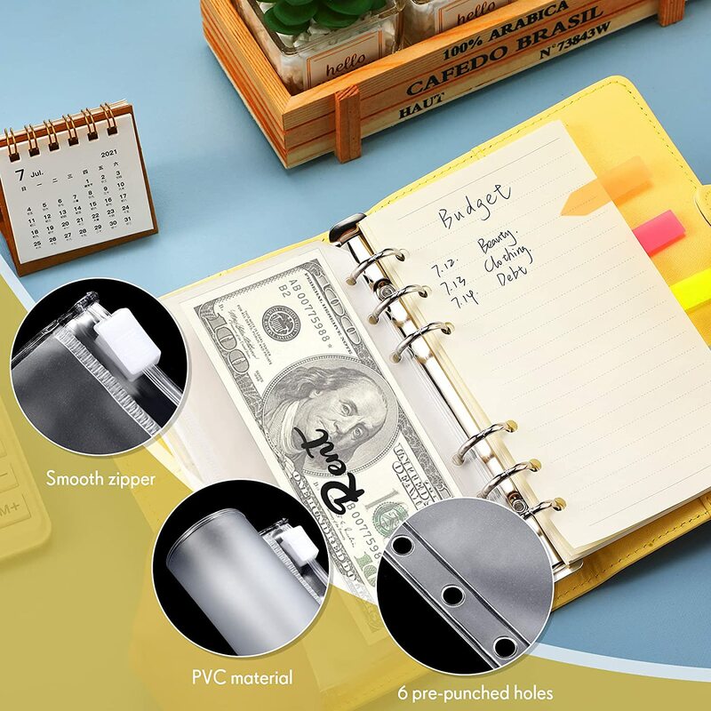 A6 Pockets Zipper Folders with Cash Labels Stickers Budget Envelopes Labels for Budget Finance Planners