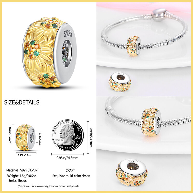 New 925 Sterling Silver Fashion Golden girasoli Heart Charms Beads Fit Pandora 925 bracciali originali Luxury Party gioielli fai da te