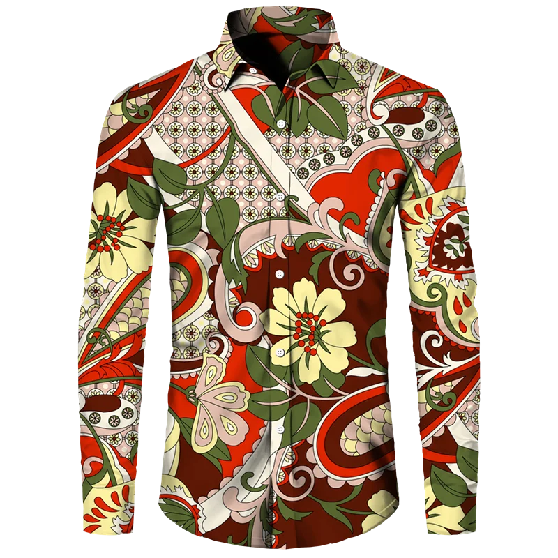 Мужская рубашка с длинным рукавом, с цветочным 3D принтом