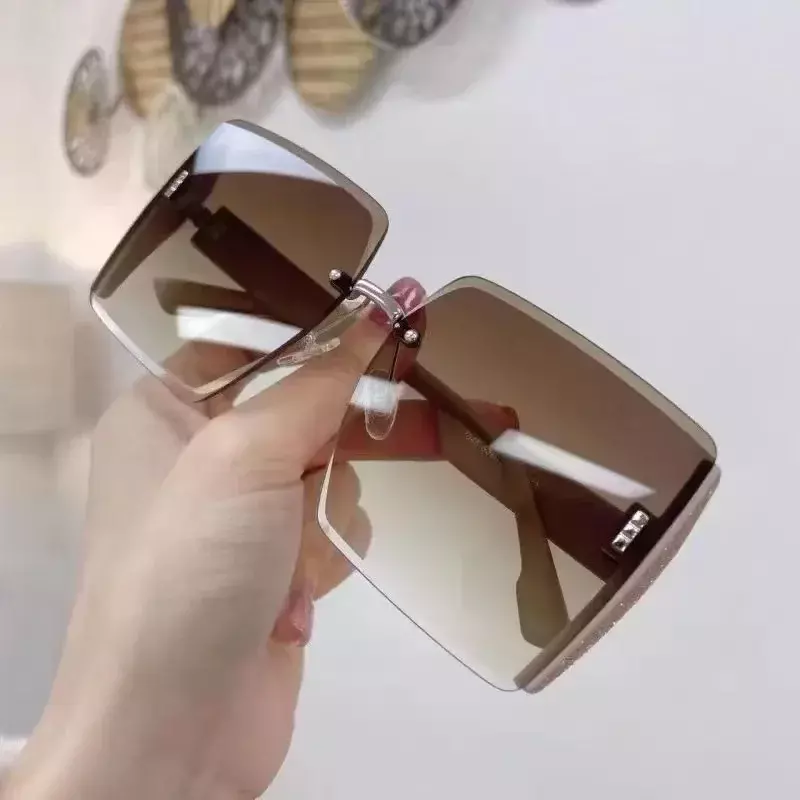 Очки солнцезащитные женские квадратные, винтажные классические зеркальные солнечные очки без оправы с градиентом в стиле ретро