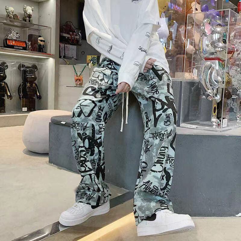 Herren y2k Streetwear USA Stil Graffiti lose Hosen Männer Brief gedruckt Freizeit hose Vintage gerade lange Hosen Pantalon Homme