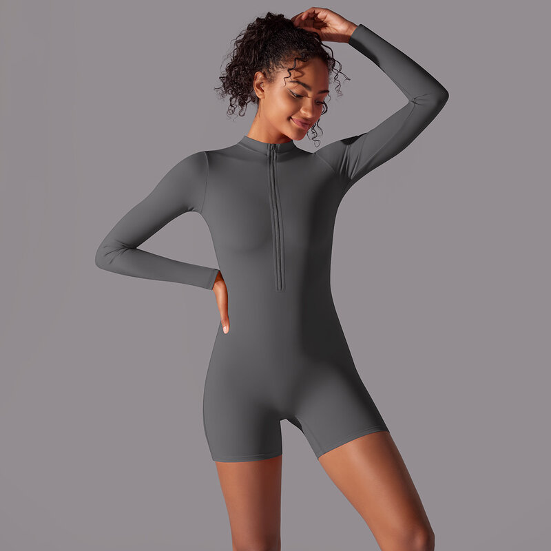 2024 New Open-necked Zipper Long-sleeved Jumpsuit Dance Fitness Jumpsuit Sexy Tight-fitting Yoga Clothes Women