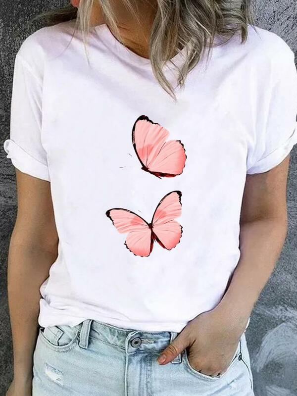 Watercolor Lovely Trend Style Graphic T-shirt Ladies Print T Shirt Short Sleeve Clothes Women Clothing Fashion Basic Tee Top