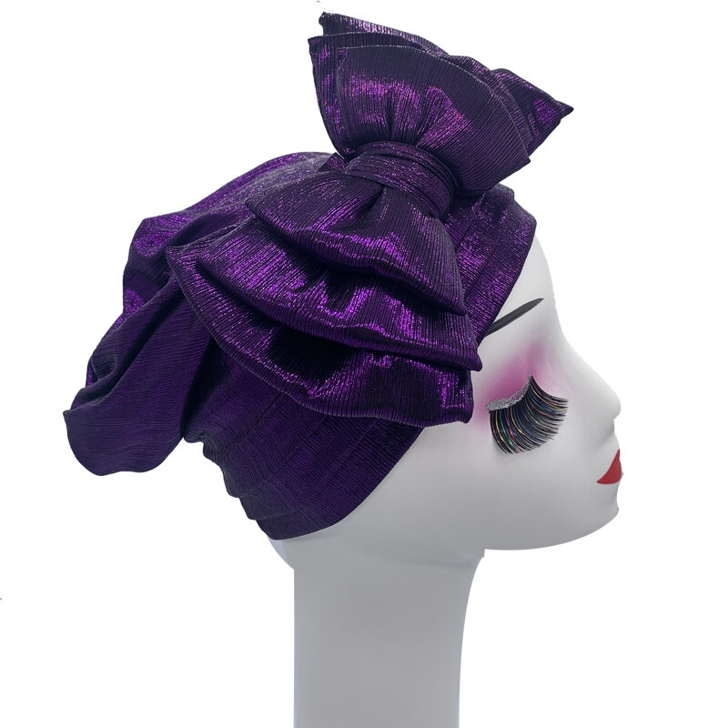 2022 NEW Multilayer Bow-tie Turban Bonnet Women Soild Color Head Wraps African Headtie Nigeria Wedding Party Headwear Ladies Hat