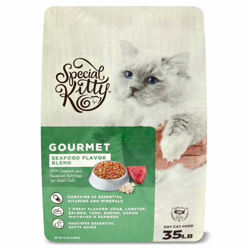 Nourriture sèche pour chat, formule spéciale Kitty gence, mélange de saveurs de fruits de mer, 35 lb
