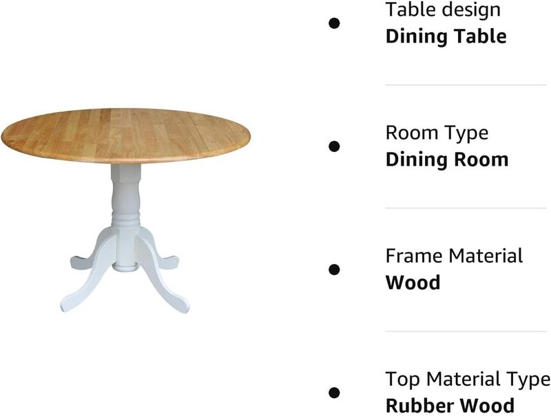 Internat ionale Konzepte 42-Zoll-runder Tisch mit zwei Tropfen blättern, weiß/natürlich
