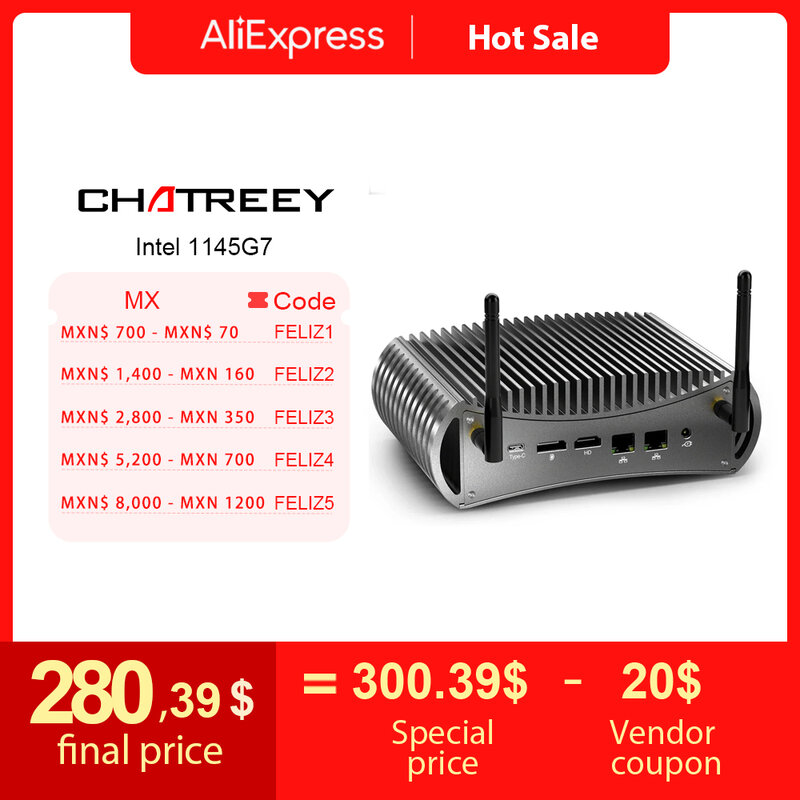 Chatreey-Mini PC sin ventilador para juegos, ordenador de escritorio con salida de 3x4k @ 60GHZ, tk11-f, Intel 11th i5 1145G7, Thundbolt 4, compatible con NVME SSD
