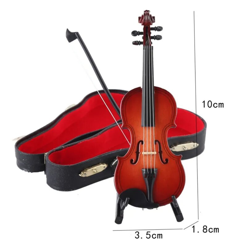 Multi-dimension Mini Violin With Support Wooden Mahogany Miniature Violin Home Decor Crafts Miniature Mini Musical Instruments