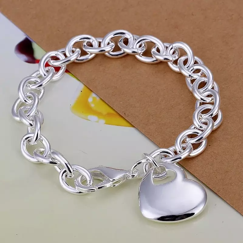 Color Silver Heart Solid Charms Love Women Lady Valentine Gift Jewelry High Quality 20CM Chain Wedding Gifts