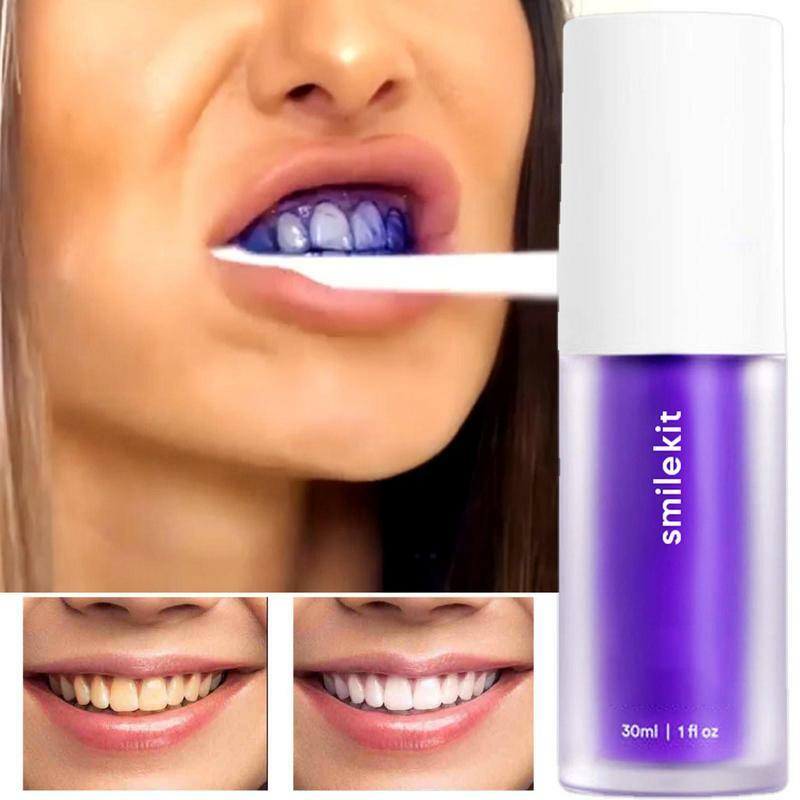30 مللي V34 الأرجواني اللون مصحح معجون الأسنان لحظة ابتسامة اشراق المينا إصلاح الطازجة التنفس تبييض الأسنان معجون الأسنان