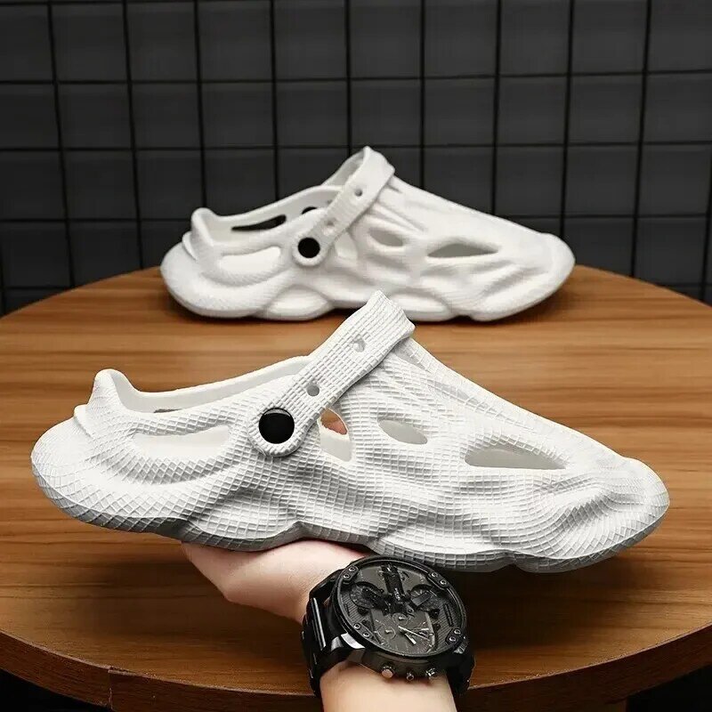 Summer Breathable Hollow Out Sandals Outdoor Wear Anti-slip Beach Cool Shoes Couple Shoes Men Eva Material Backless Slip-on