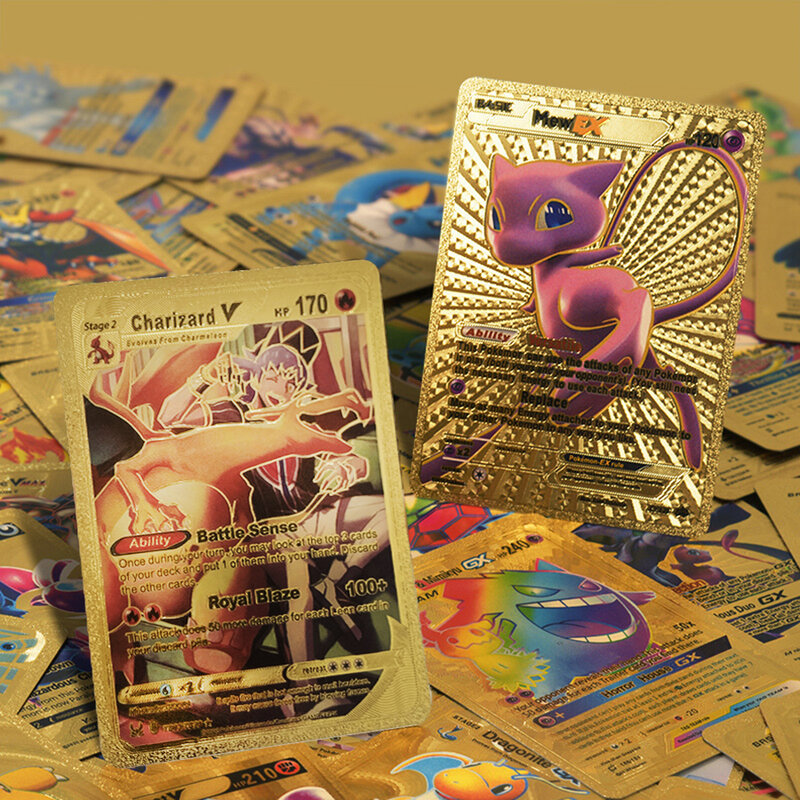 Cartas de Pokémon doradas en español, inglés, francés, alemán, lámina de plata, Cartas de colección de juegos Charizard Vmax Gx, 27-110 piezas