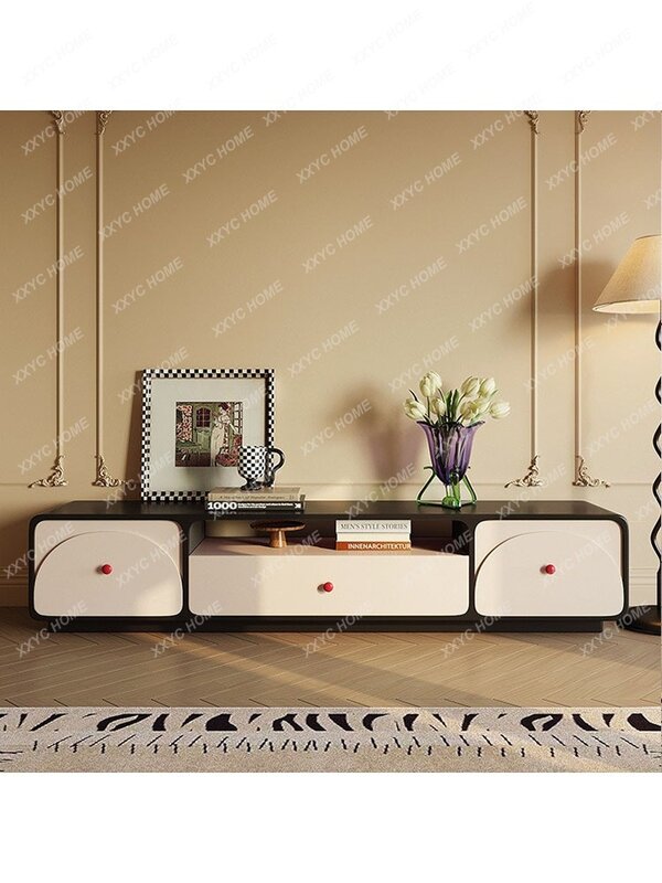 Soporte de TV blanco y negro de lujo ligero para sala de estar, estilo crema francés