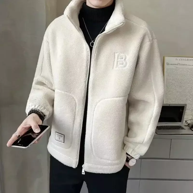 Spring Autumn New Trendy Temperament Fashion Casual Coat Man Solid Color Loose Warm Male Jacket Top All Match Streetwear Clothes