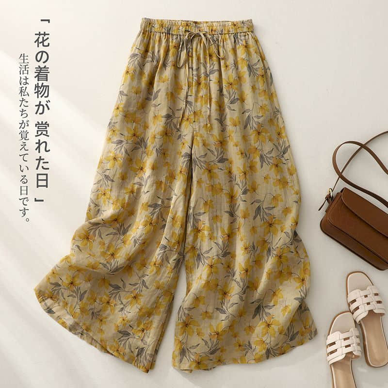 Pants for Women Loose Casual Baggy Pants Vintage Summer Korean Style Elastic Waisted Flowing Trousers Cropped Wide Leg Pants