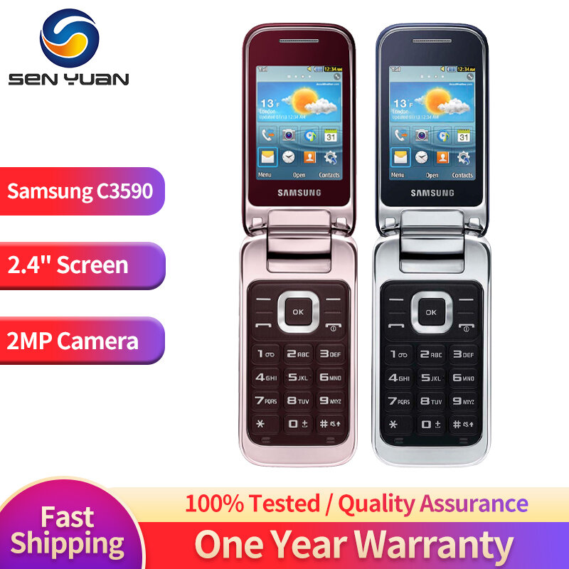 Original Samsung C2350 2G Mobile Phone 2.4'' TFT Screen 2MP Camera Bluetooth FM Radio GSM 850/900/1800 Classic Flip CellPhone